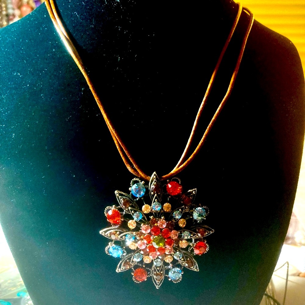 Red and Blue Vintage-Inspired Swarovski Pendant Necklace